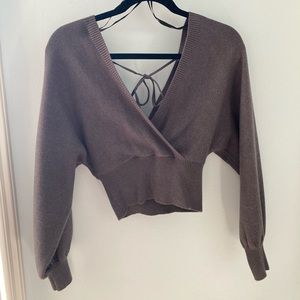 Medium grey open back sweater. Tie back. Worn once